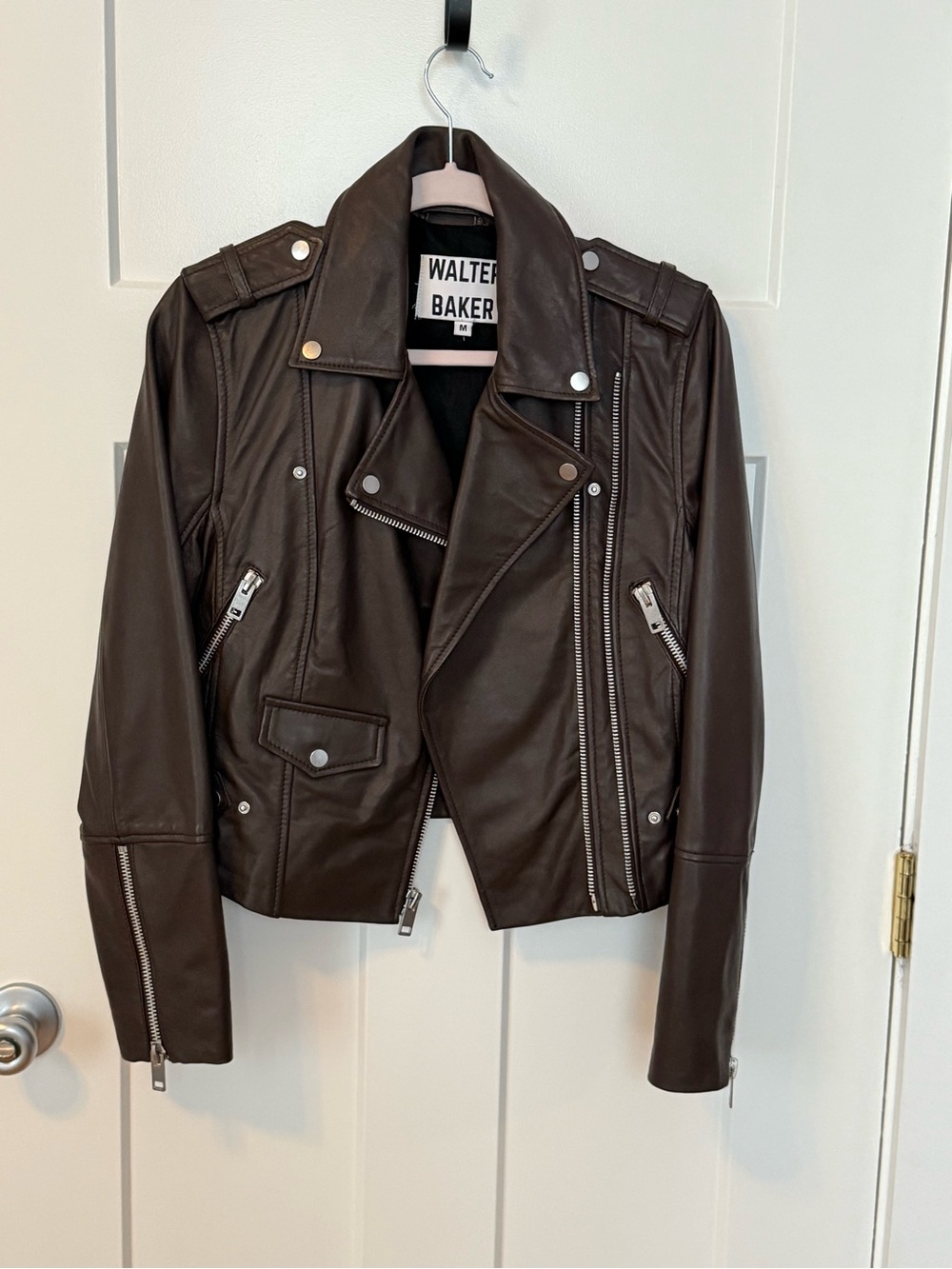 Walter Baker Dark Brown Lamb Leather Moto Jacket